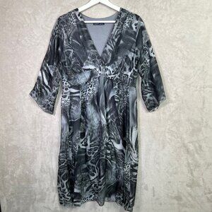 LOLA Made in Italy Gray Animal Print Small Chiffon Silk Blend Dress Boho Chic